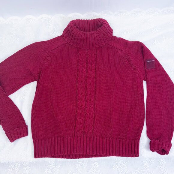 Vintage Women's Calvin Klein Jeans Cozy Cable Knit Turtleneck Sweater - Picture 2 of 10